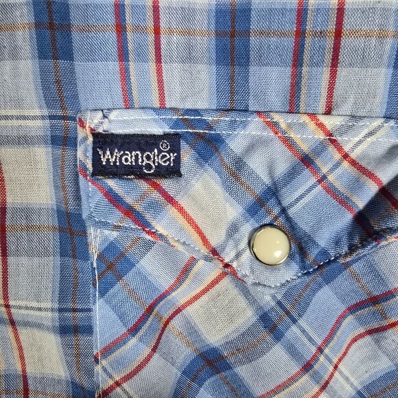 Wrangler‎ Big Man 1X Pearl Snap Shirt Long Sleeve Blue Western Plaid - Picture 5 of 6